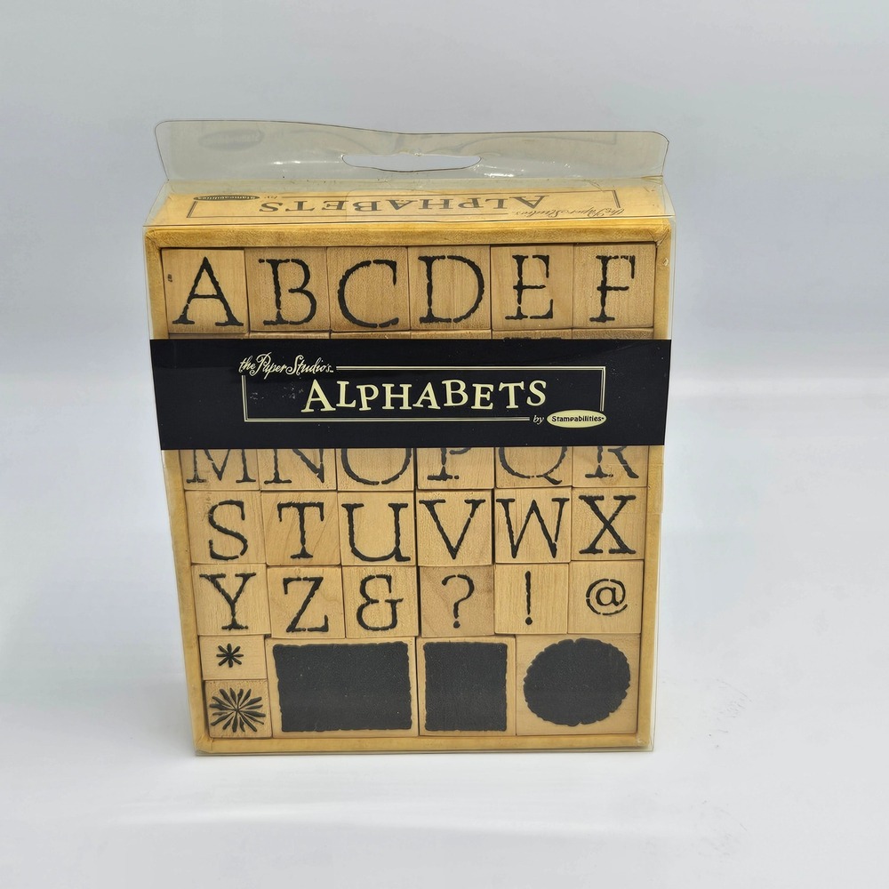 The Paper Studio Alphabets Weathered Wood Mounted Rubber Stamp Set 35pc Vintage